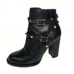 Valentino Black Heeled Boots with Gold Studs